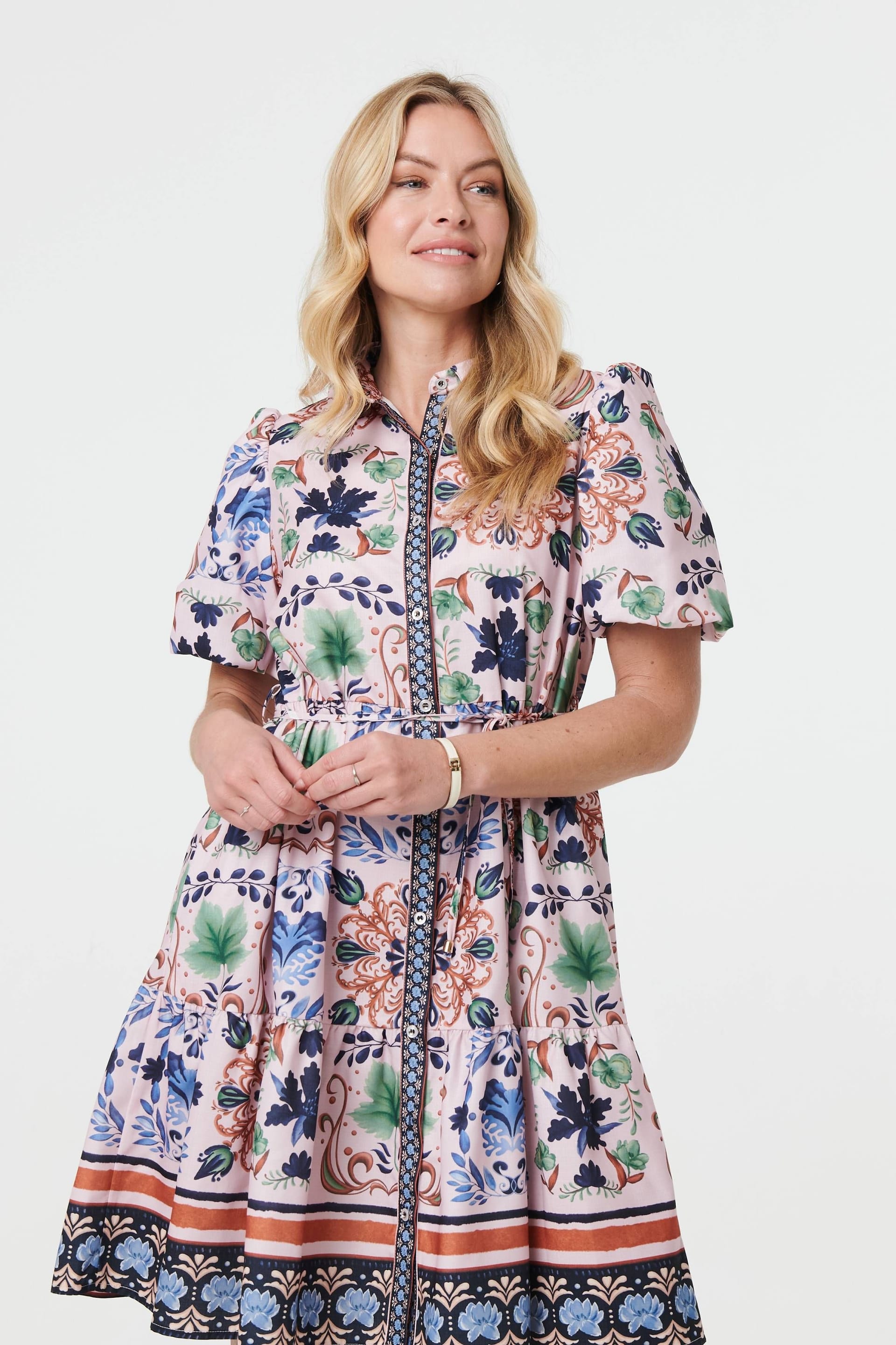 Izabel London Izabel London Women's Printed Tie-Up Waist Knee Length Dress in Pink - 4