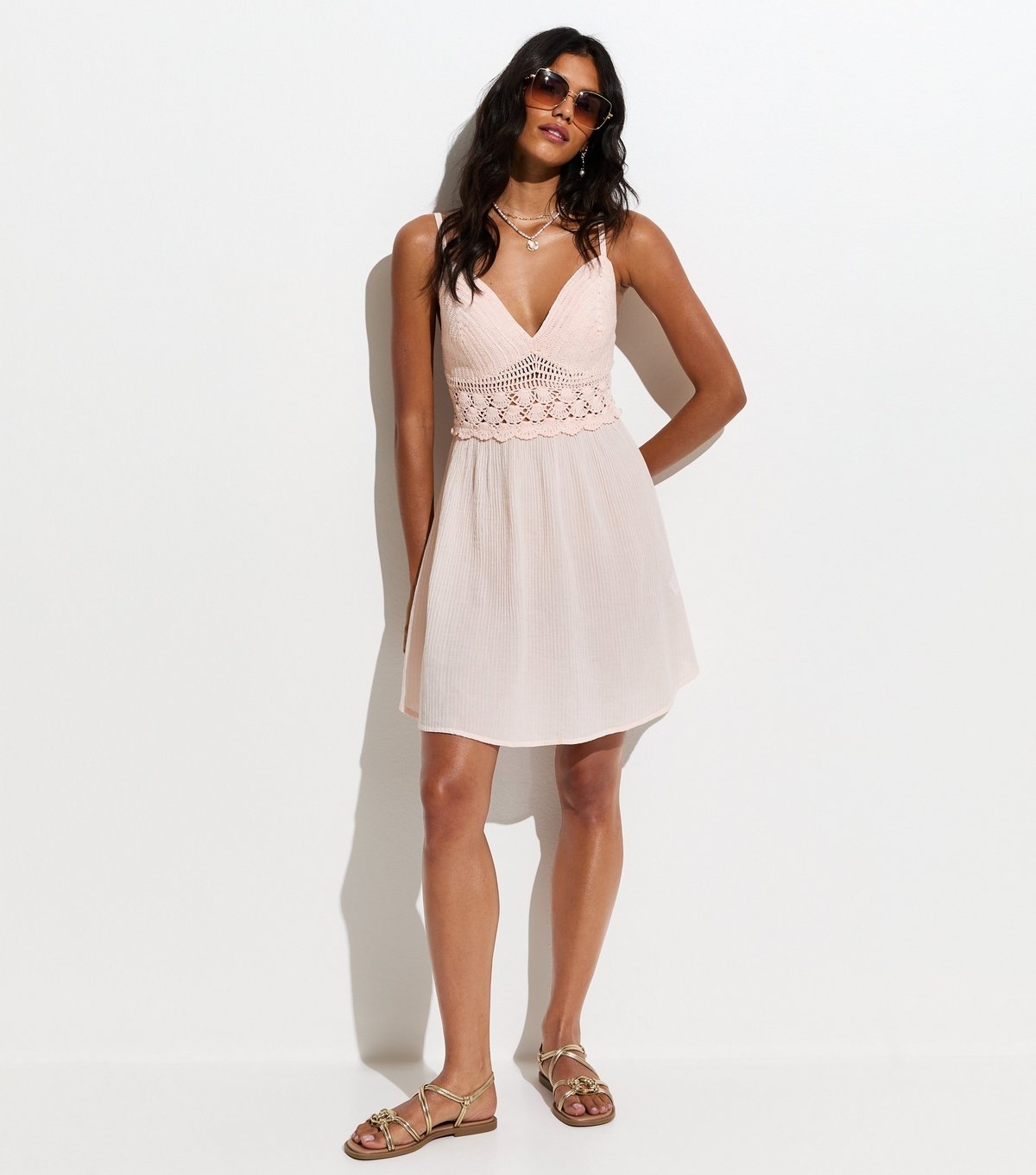 New Look Women's Light Pink Crochet Top Mini Dress New Look - 3