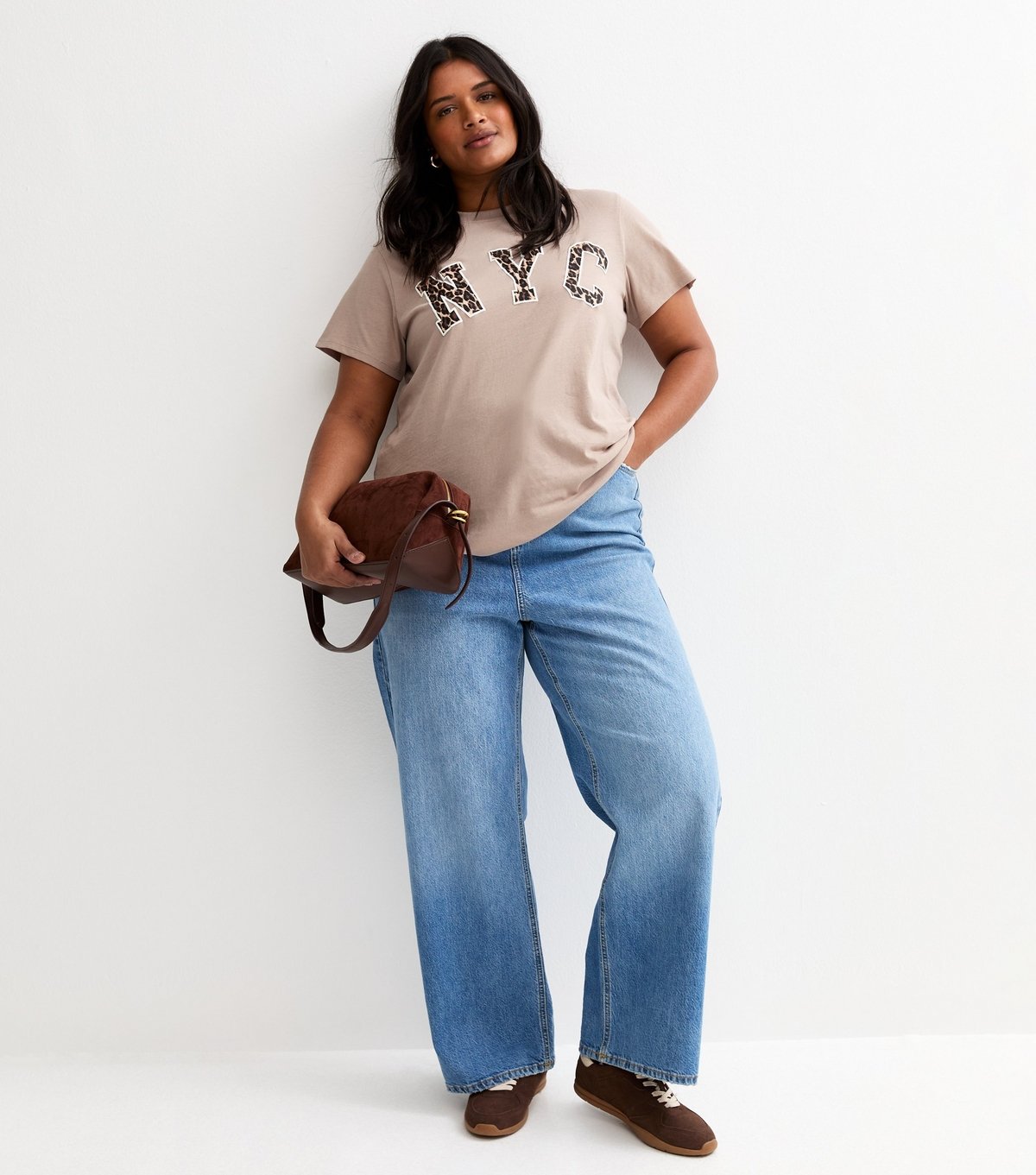 New Look Women's Plus Size Mink NYC Leopard Print Logo T-Shirt Curves New Look - 3