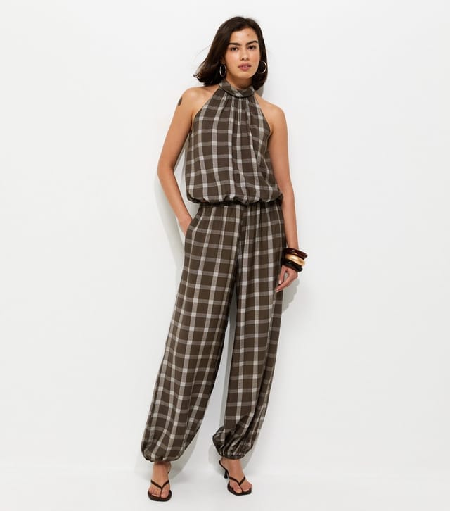 New Look Women's Brown Check Cuffed Leg Trousers New Look - 2