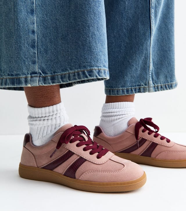 New Look Women's Bright Pink Pebbled Faux Leather Contrast Stripe Trainers New Look - 2