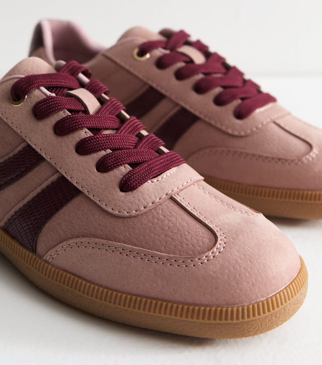New Look Women's Bright Pink Pebbled Faux Leather Contrast Stripe Trainers New Look - 3