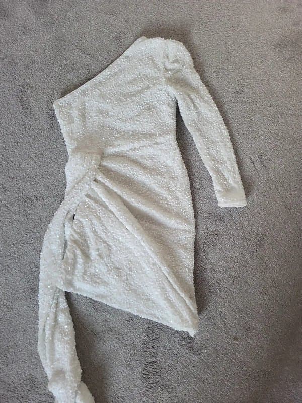 ASOS Asos Luxe Size 10 one shoulder asymmetric draped mini dress in white sequin