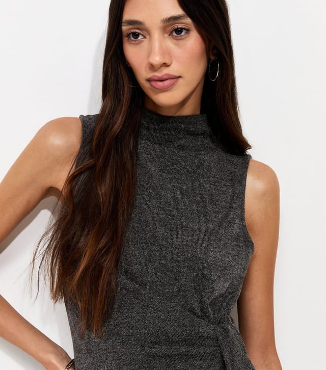 New Look Women's Dark Grey Knotted High Neck Sleeveless Top New Look - 2