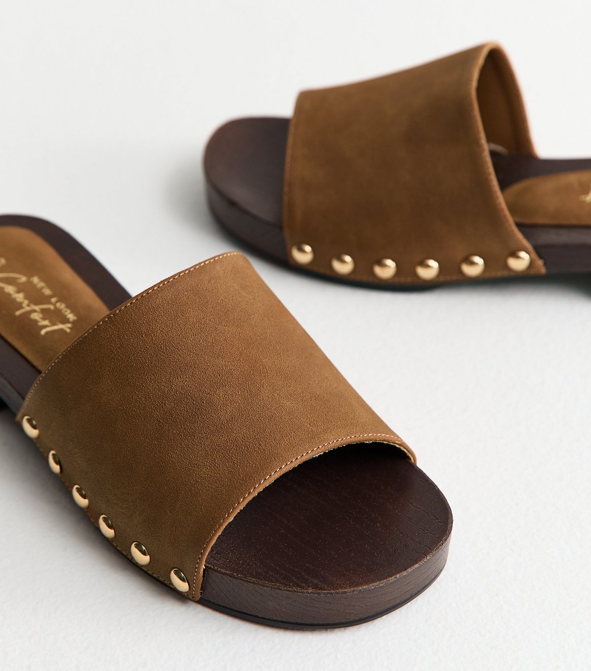 New Look Women's Tan Faux Suede Mule Clog Sandals Vegan New Look - 3