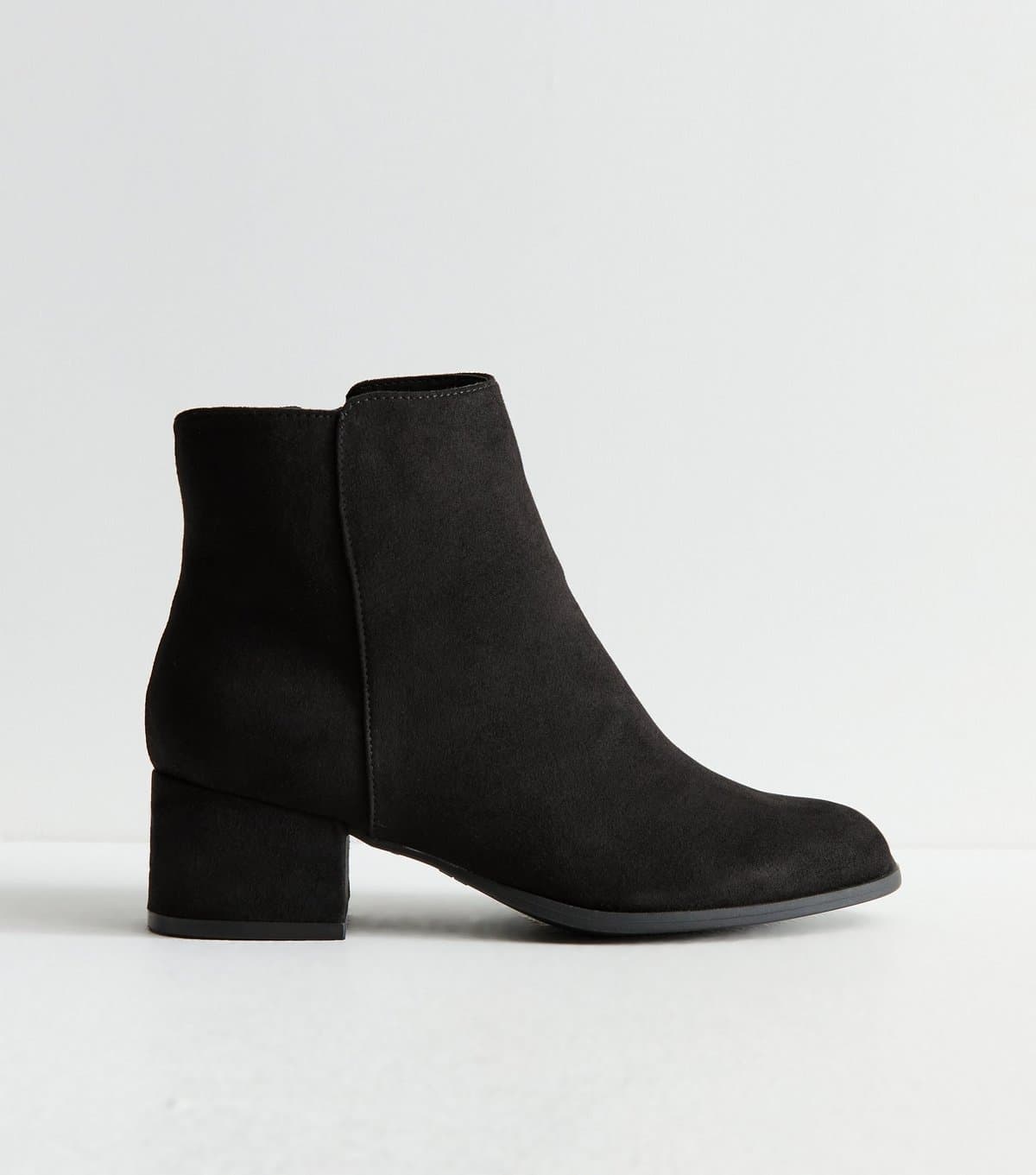 New Look Women's Wide Fit Black Faux Suede Block Heel Ankle Boots Vegan New Look