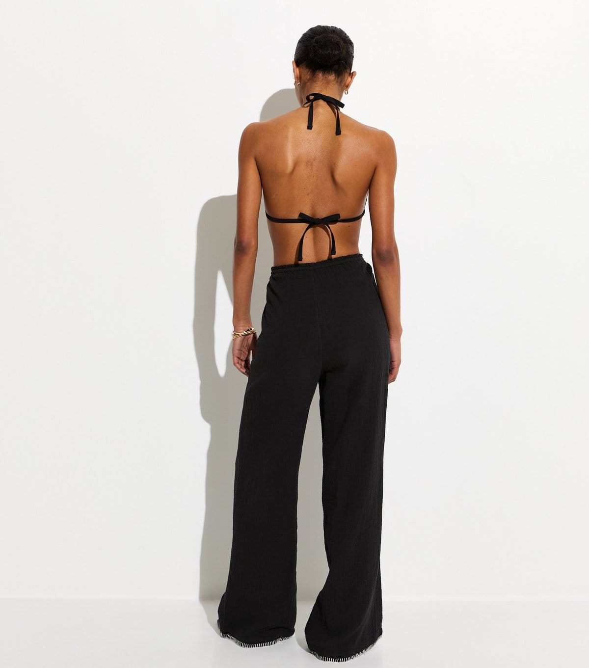 New Look Women's Black Palm Embroidered Trousers New Look - 4