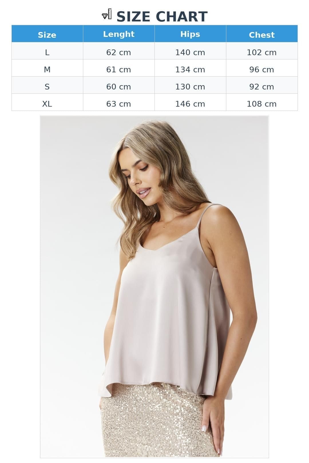Love Lace Love Lace Women's Satin V Neck Strappy Loose Fit Top in Beige - 4