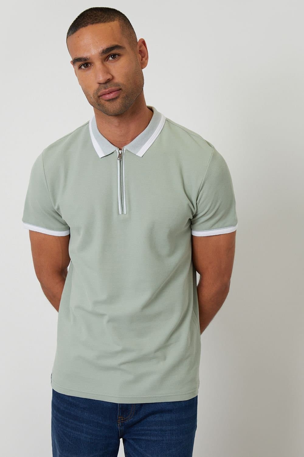 Threadbare Threadbare Pale Green Cotton Pique Polo Shirt