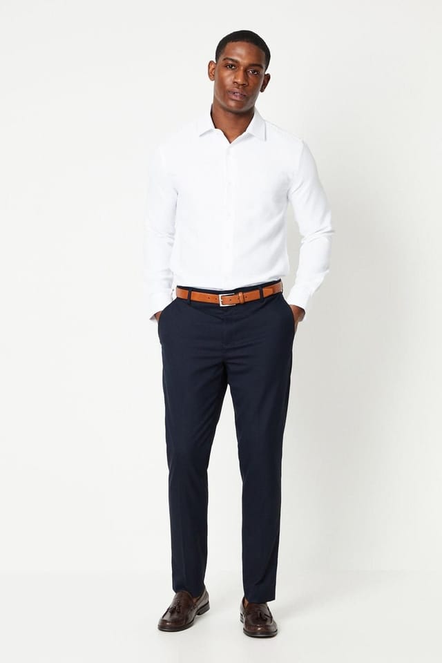 Burton Burton Men's White Tailored Fit Basketweave Long Sleeve Shirt - 2