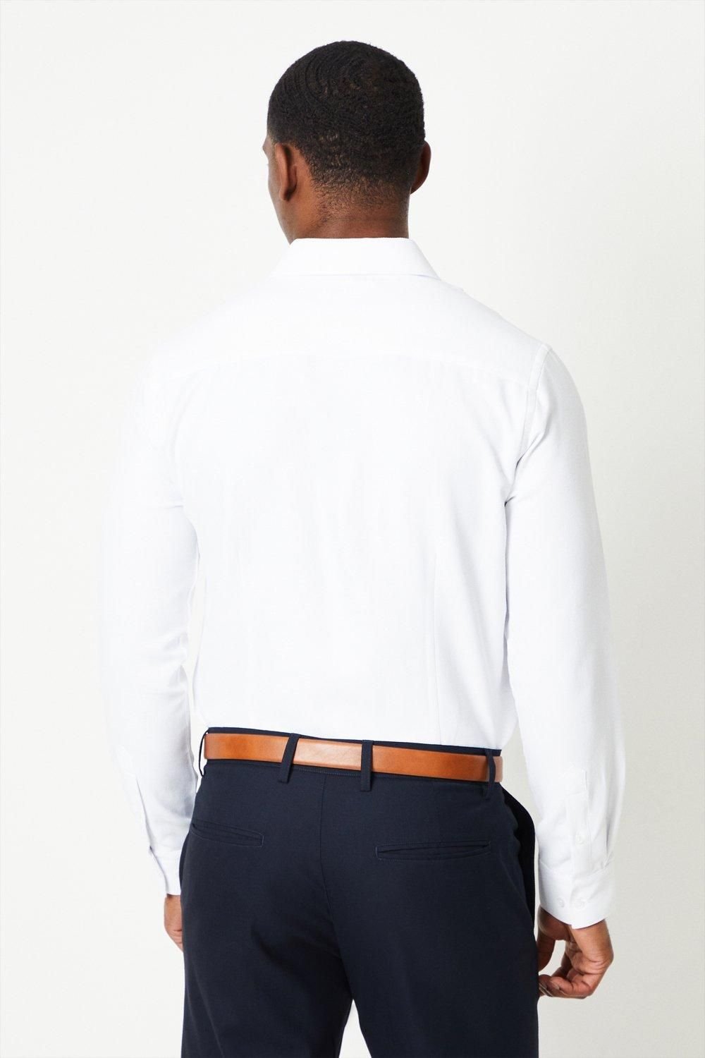 Burton Burton Men's White Tailored Fit Basketweave Long Sleeve Shirt - 3