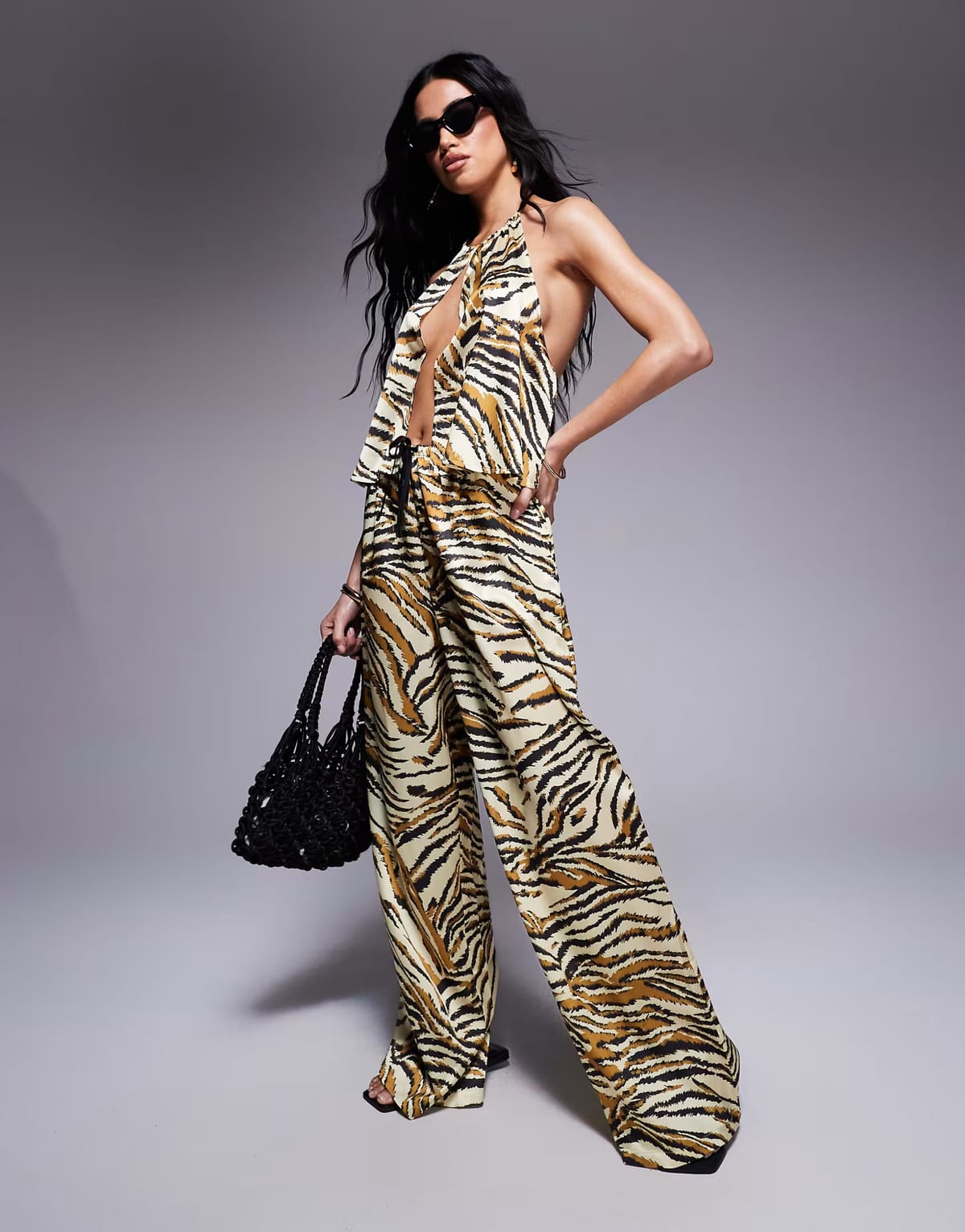 ASOS ASOS DESIGN Gia satin beach trouser in animal print - 1