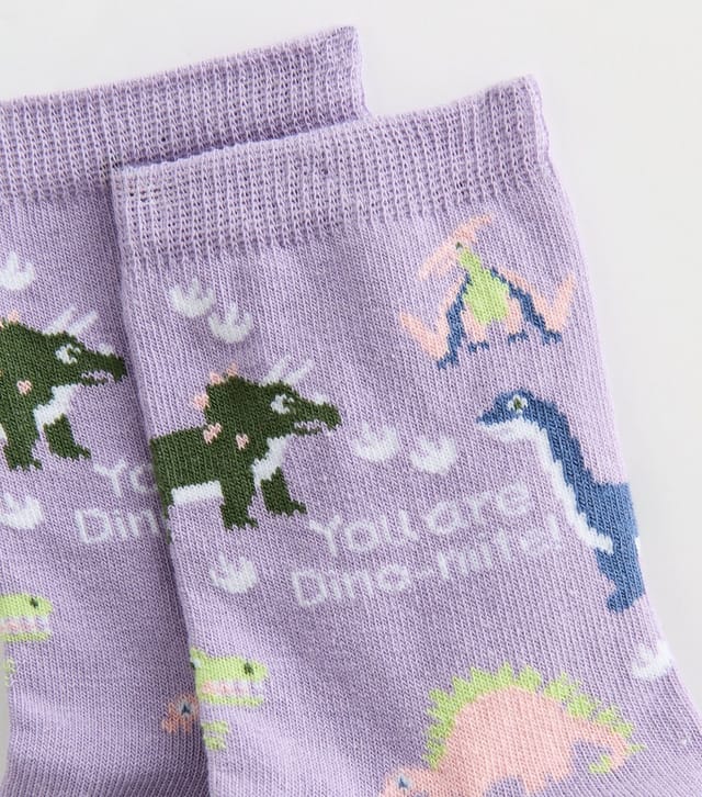 New Look Purple Dinosaur Patterned Slogan Ankle Socks New Look - 2