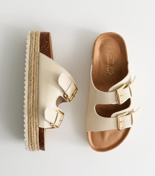 New Look Women's Wide Fit White Faux Leather Platform Buckle Sandals Vegan New Look - 2