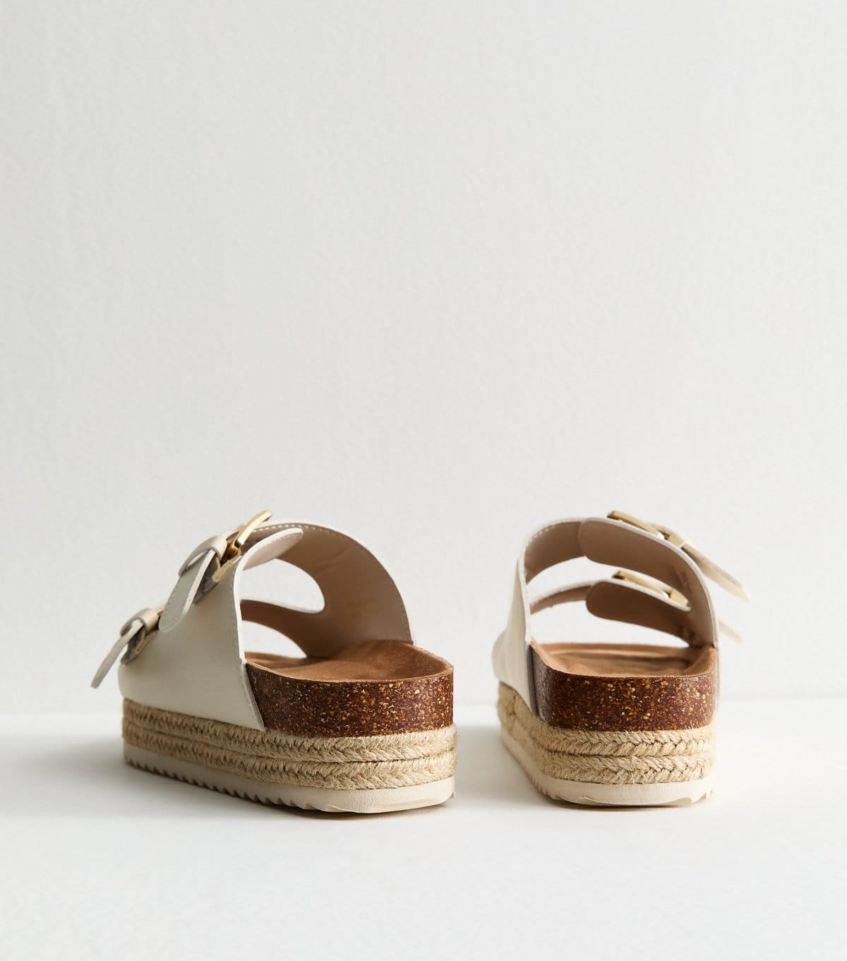 New Look Women's Wide Fit White Faux Leather Platform Buckle Sandals Vegan New Look - 4