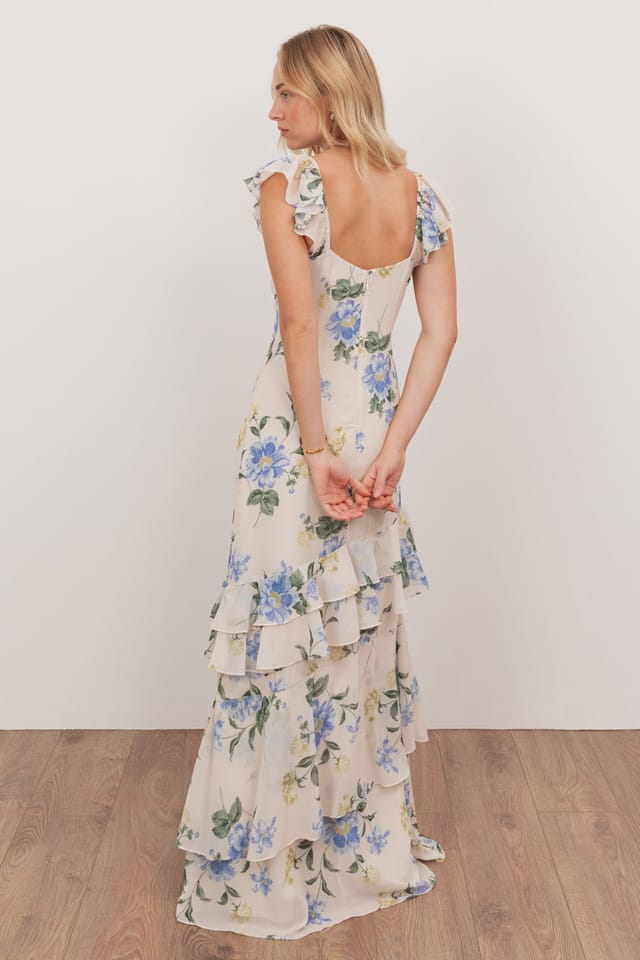 Anaya with Love Anaya with Love Women's Flutter Sleeve Asymmetric Ruffle Maxi Dress in Off-White - 2