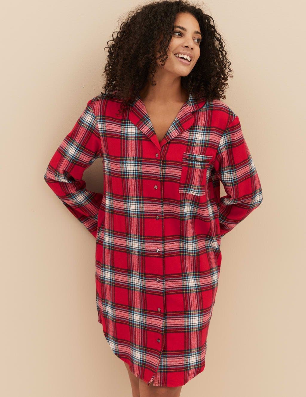 Marks & Spencer M&S Women's Checked Family Christmas Nightshirt Red Mix