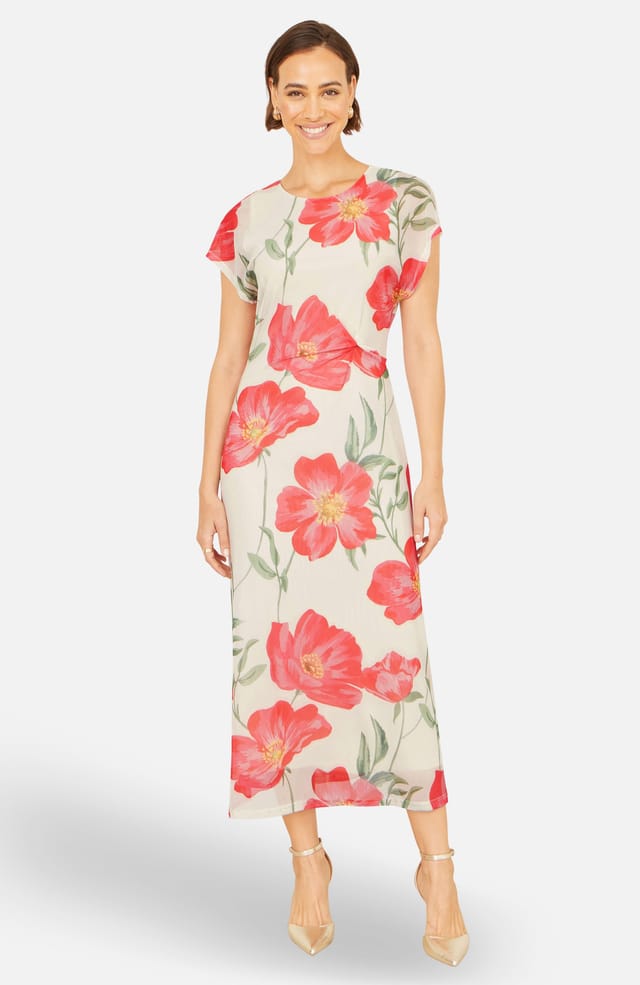 Yumi Yumi Women's Poppy Print Midi Mesh Dress in Off-White - 2