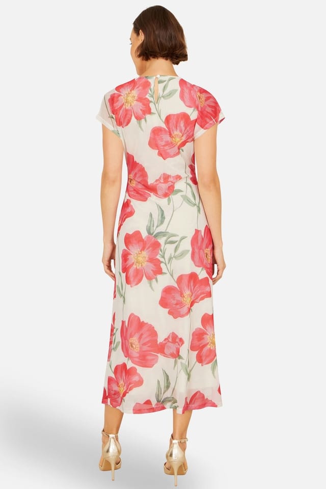 Yumi Yumi Women's Poppy Print Midi Mesh Dress in Off-White - 3