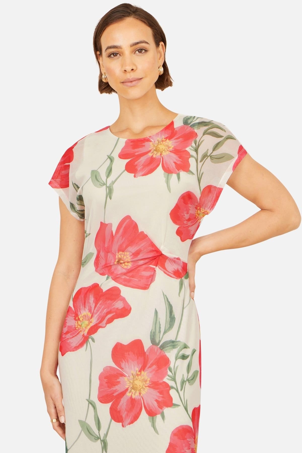 Yumi Yumi Women's Poppy Print Midi Mesh Dress in Off-White - 4