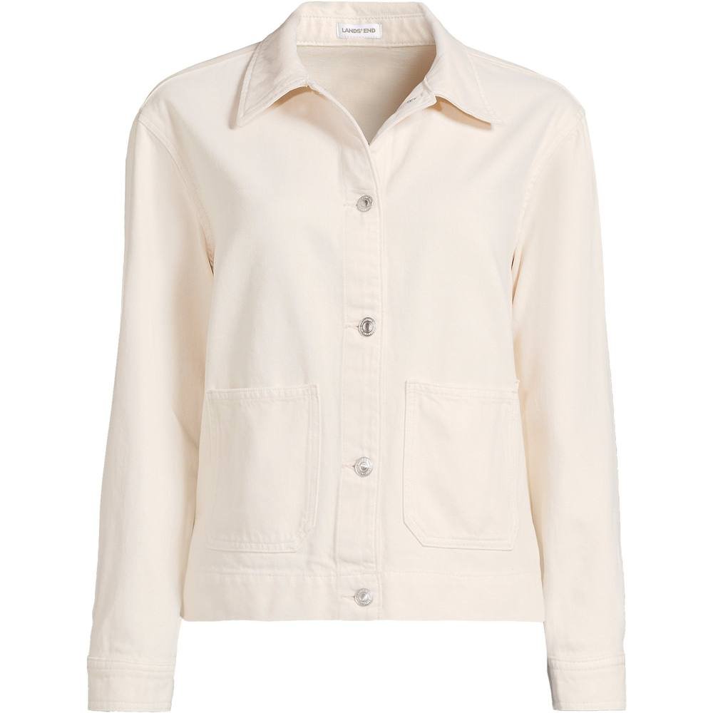 lands end Lands' End Women's Petite Linen Blend Jeans Jacket in Ecru - 3