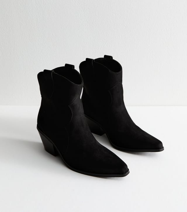 New Look Women's Black Faux Suede Western Ankle Boots New Look - 3