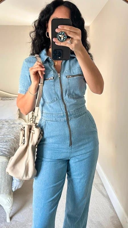 Topshop Topshop light blue denim jumpsuit romper playsuit boiler suit extra small UK 6 vgc