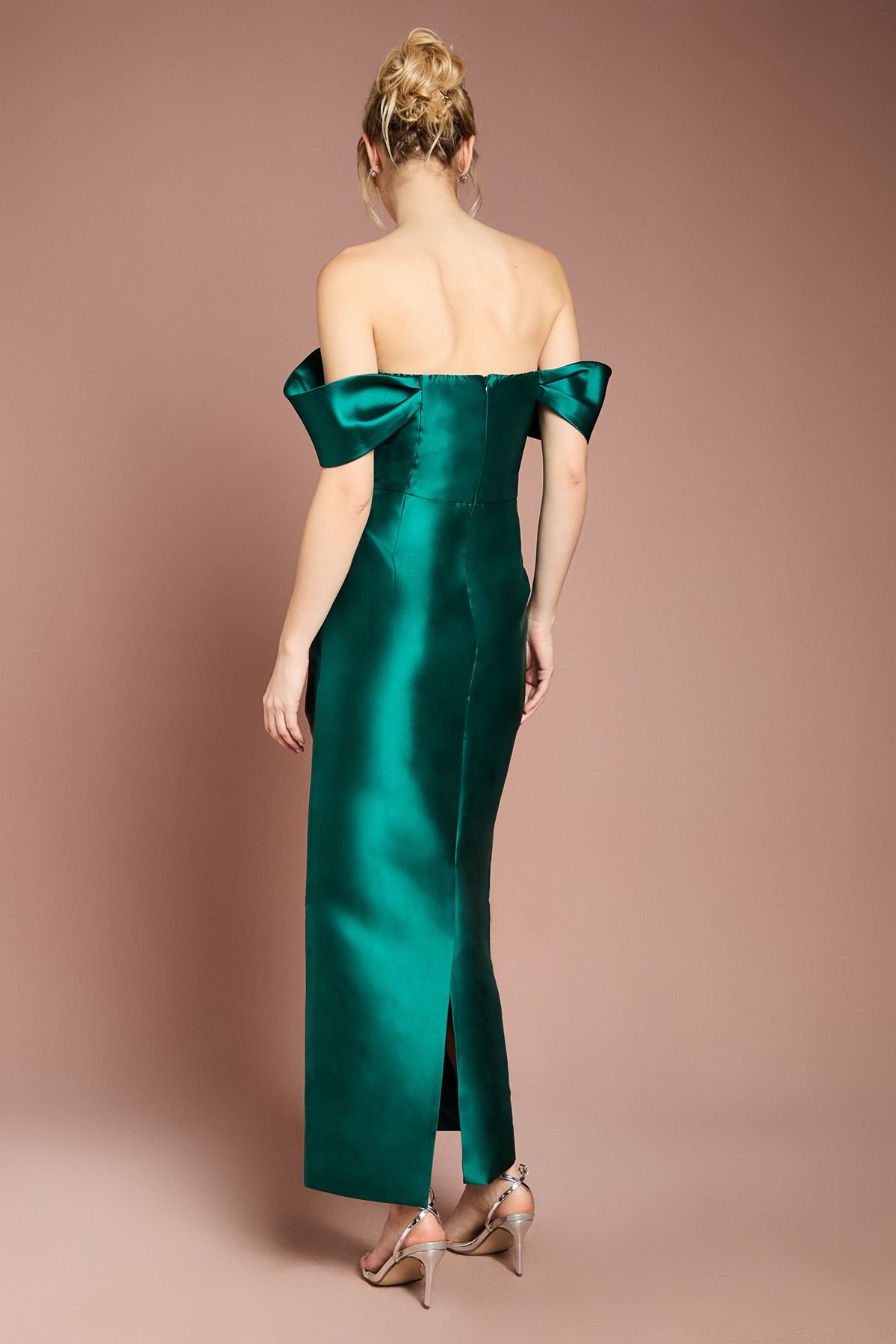 Coast Coast Women's Honoured Twill Bardot Column Midi Bridesmaid Dress in Emerald - 3