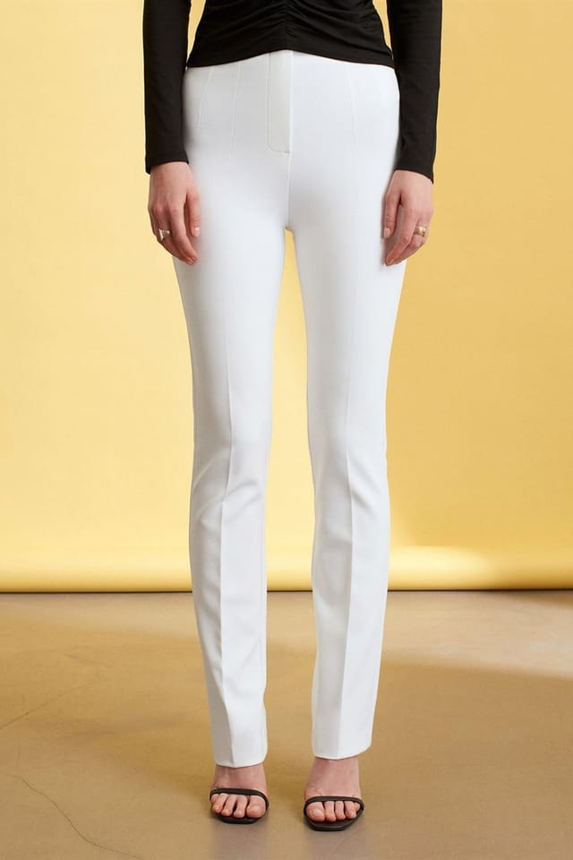 Dilvin Dilvin Women's Straight-leg Crepe Trousers in White - 3