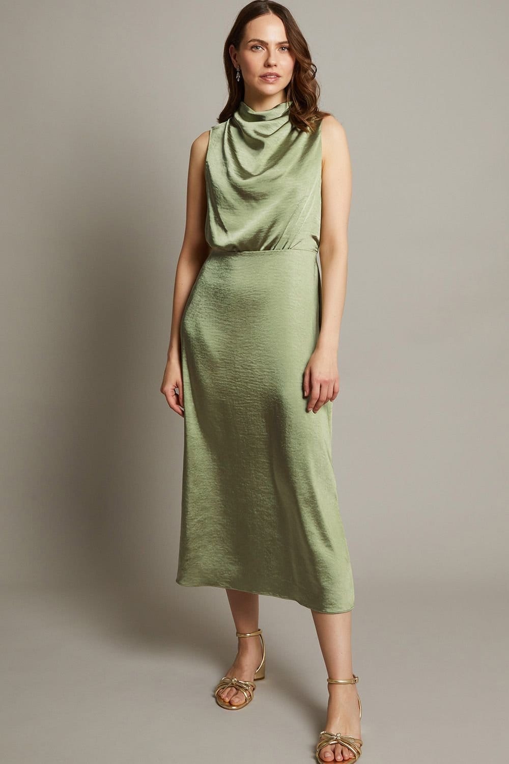 Monsoon Monsoon Women's Livia Satin Cowl Halter Midi Dress Blue in Green - 1