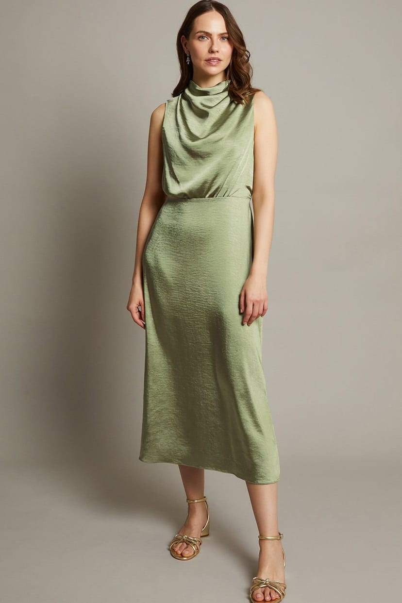 Monsoon Monsoon Women's Livia Satin Cowl Halter Midi Dress Blue in Green - 1