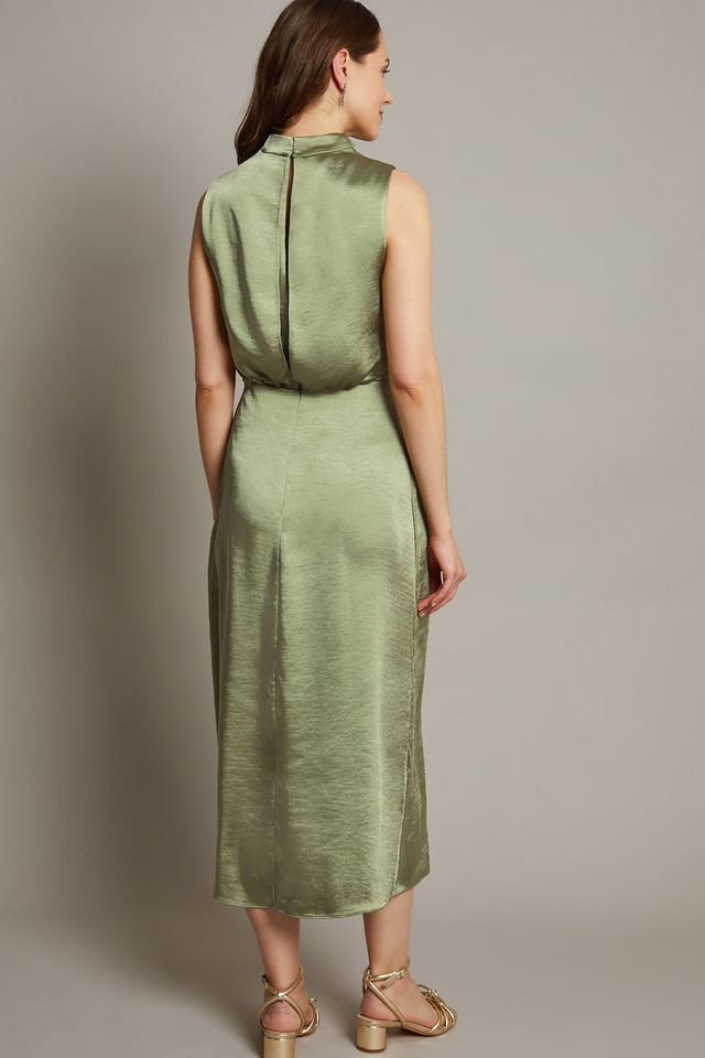 Monsoon Monsoon Women's Livia Satin Cowl Halter Midi Dress Blue in Green - 3