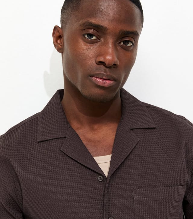 New Look Men's Dark Brown Regular Waffle Shirt New Look - 3