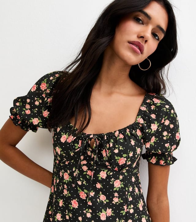 New Look Women's Black Floral Ruched Bodice Mini Dress New Look - 2