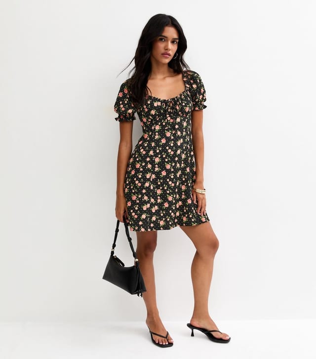 New Look Women's Black Floral Ruched Bodice Mini Dress New Look - 3