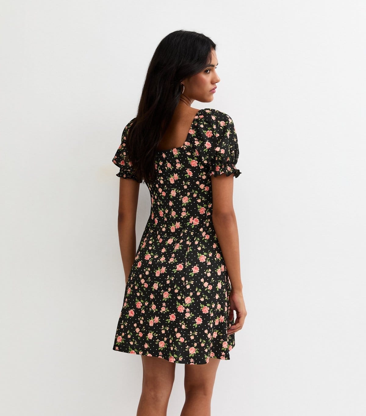 New Look Women's Black Floral Ruched Bodice Mini Dress New Look - 4