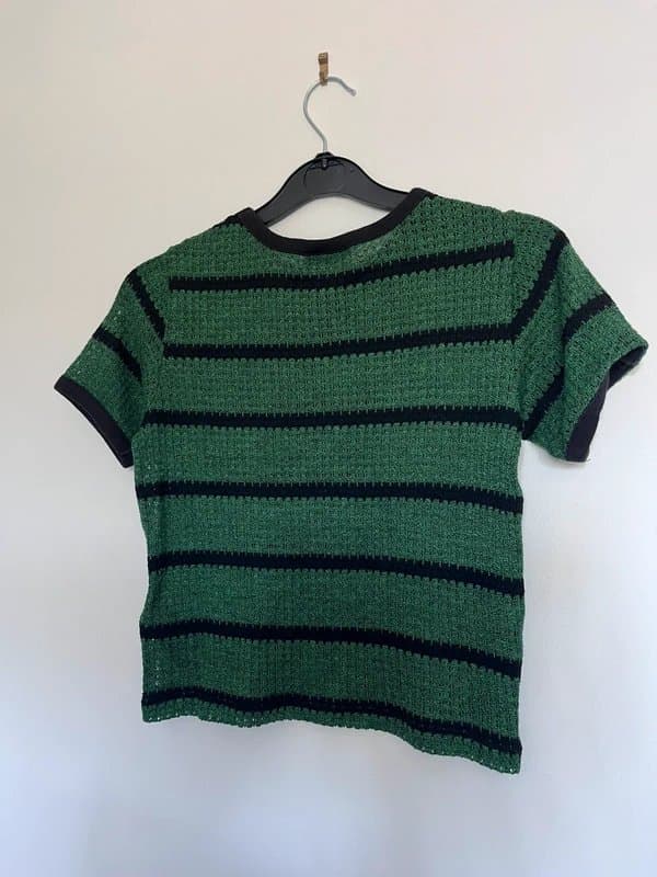 Topshop Topshop Stripey Crochet Top - Green/Black