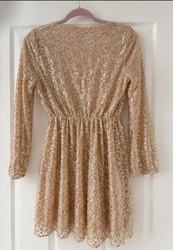Boohoo Boohoo Gold Sequin Wrap Skater Dress – Size 10 – BNWT