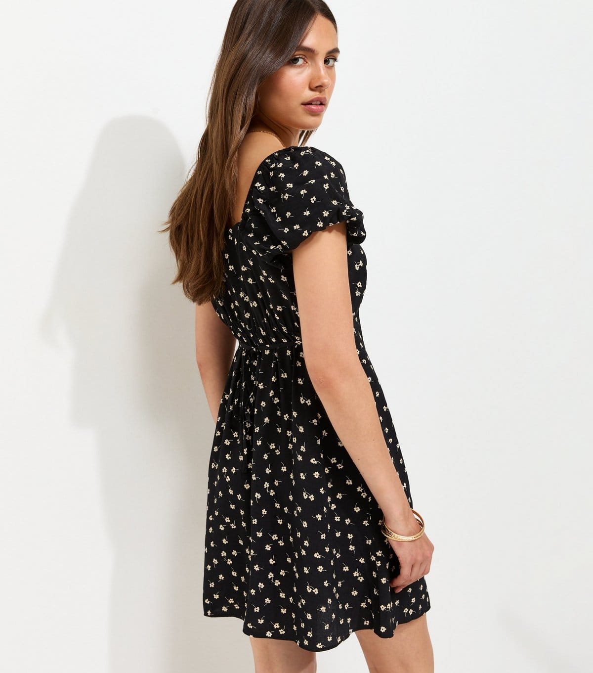 New Look Women's Black Floral Print Button Front Ditsy Print Mini Dress New Look - 4
