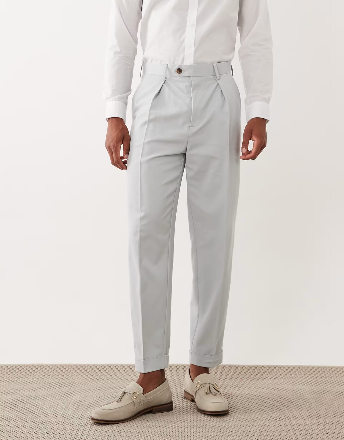 ASOS ASOS DESIGN smart tapered trousers in light blue twill with turnups - 1
