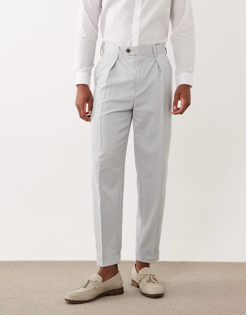 ASOS ASOS DESIGN smart tapered trousers in light blue twill with turnups - 1