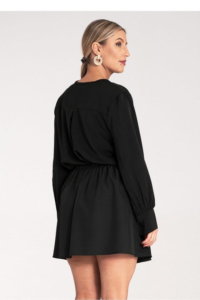 Love Lace Love Lace Women's Long Sleeve Satin V Neck Blouse with Button Cuffs in Black - 3