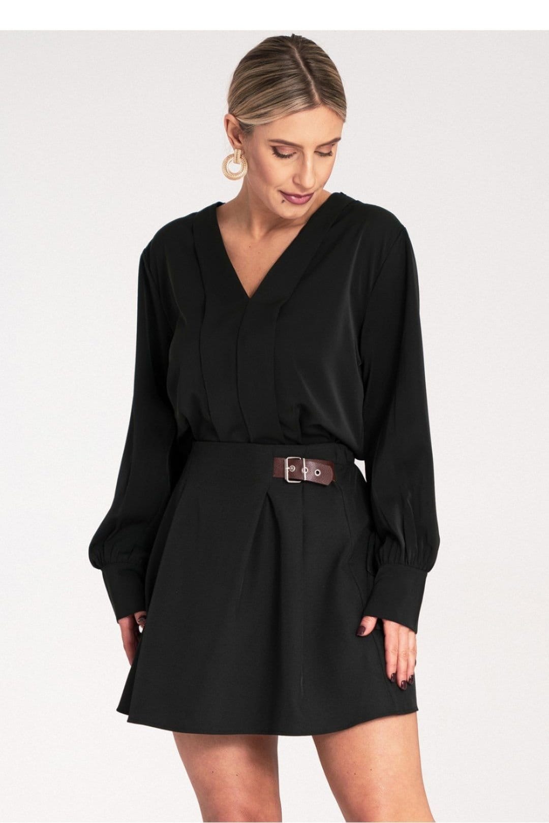 Love Lace Love Lace Women's Long Sleeve Satin V Neck Blouse with Button Cuffs in Black - 4