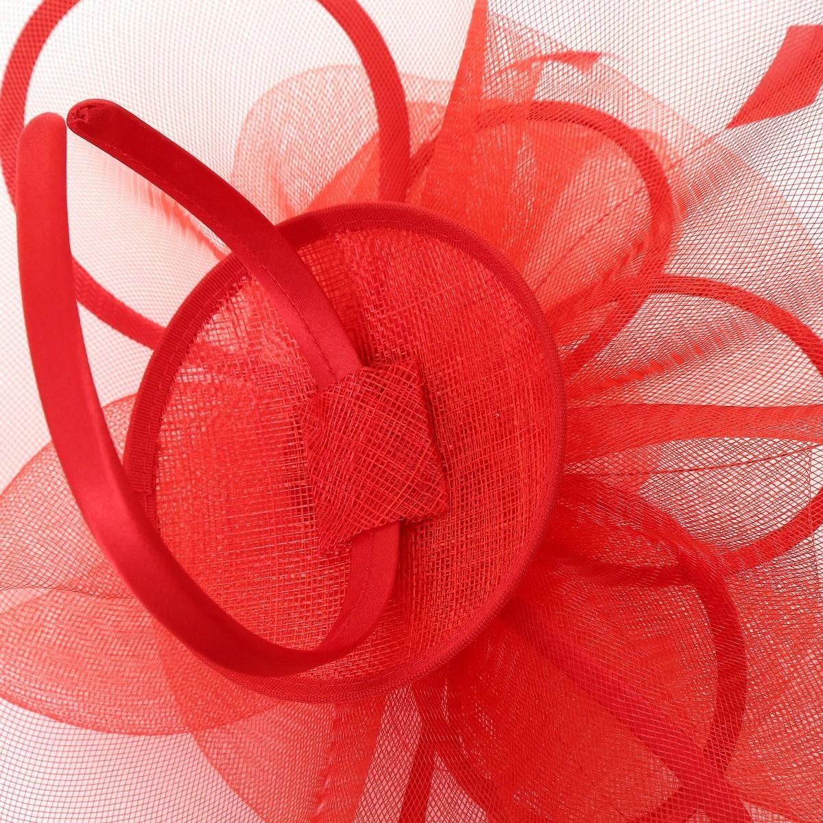 PEACH ACCESSORIES PEACH ACCESSORIES Women's Plain Delicate Mesh Loops & Feather Accents Fascinator in Red - 4