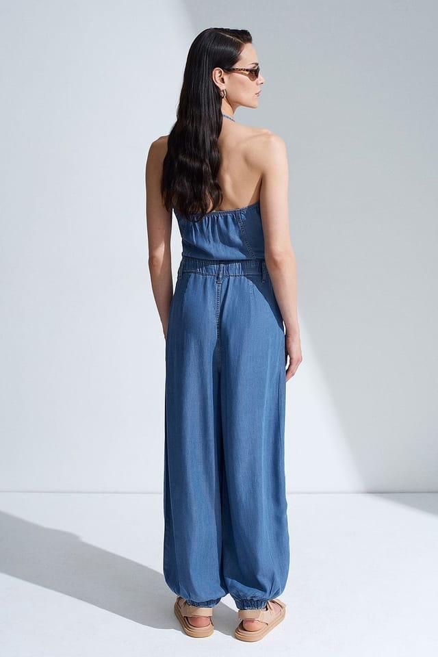 Dilvin Dilvin Women's Wide-leg Halter Jumpsuit in Mid Blue - 2