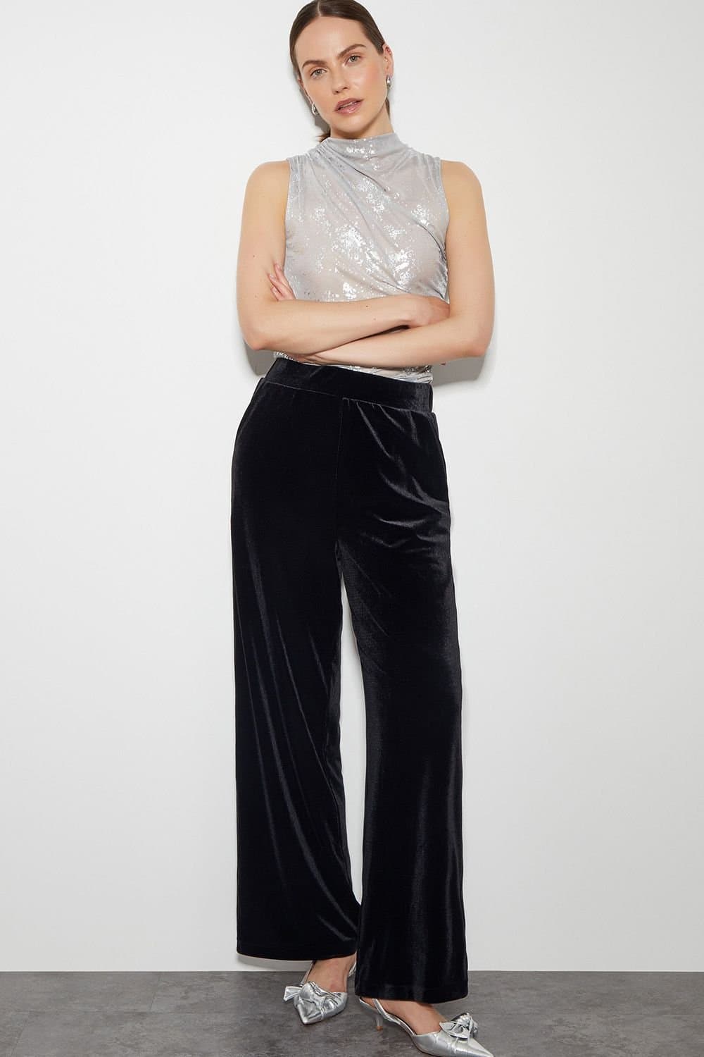 Monsoon Monsoon Women's Vora Velvet Wide Leg Trousers Black