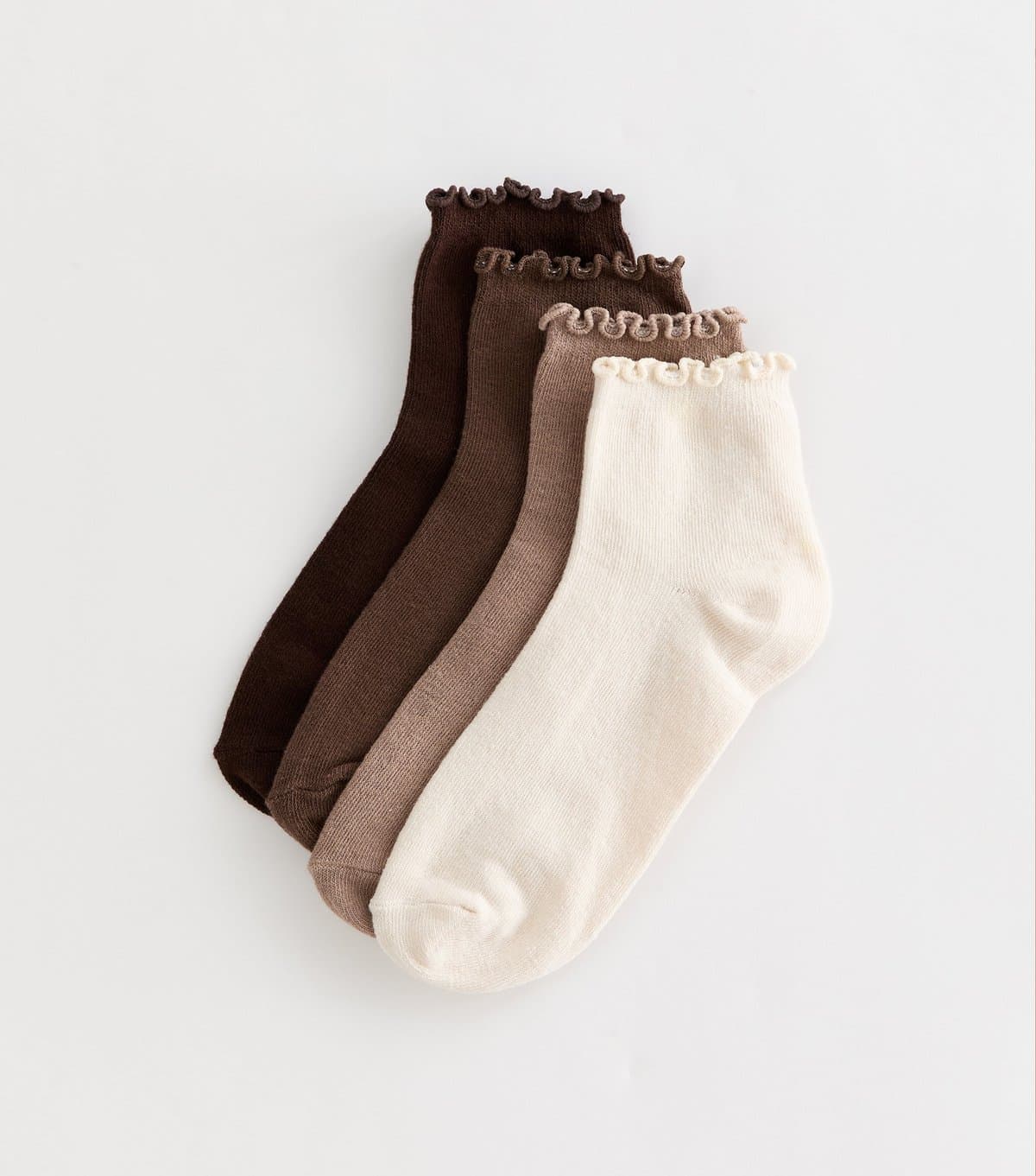 New Look Pack of 4 Brown Frill Trim Ankle Socks New Look