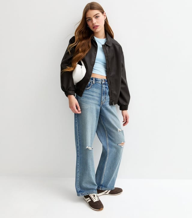 New Look Girls' Light Blue Ruched Side Cap Sleeve T-Shirt New Look - 3