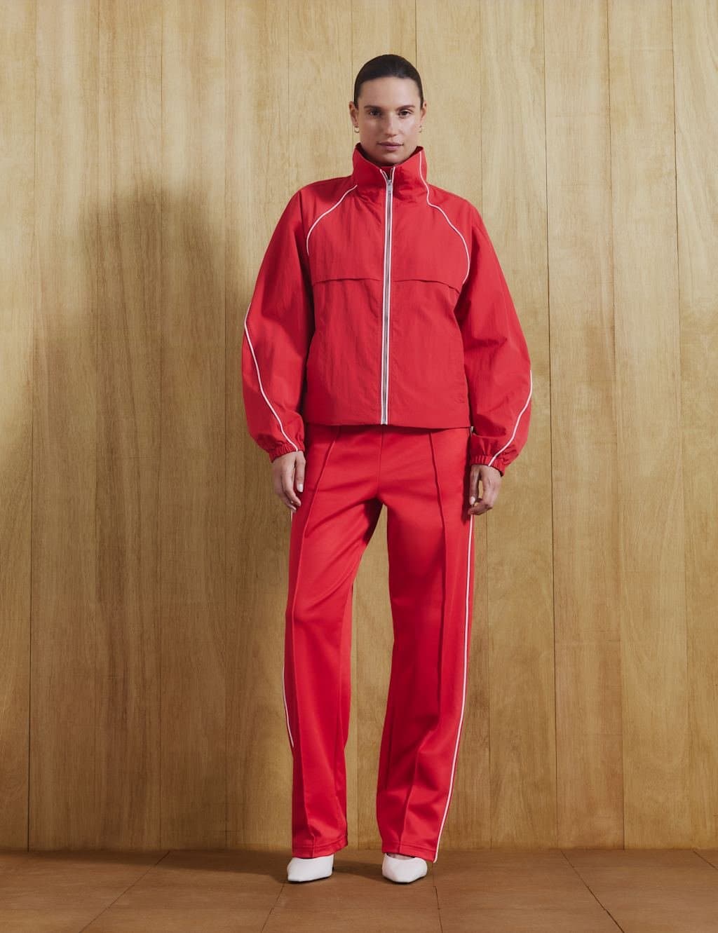 Marks & Spencer M&S Contrast Piped Funnel Neck Windbreaker Jacket Poppy
