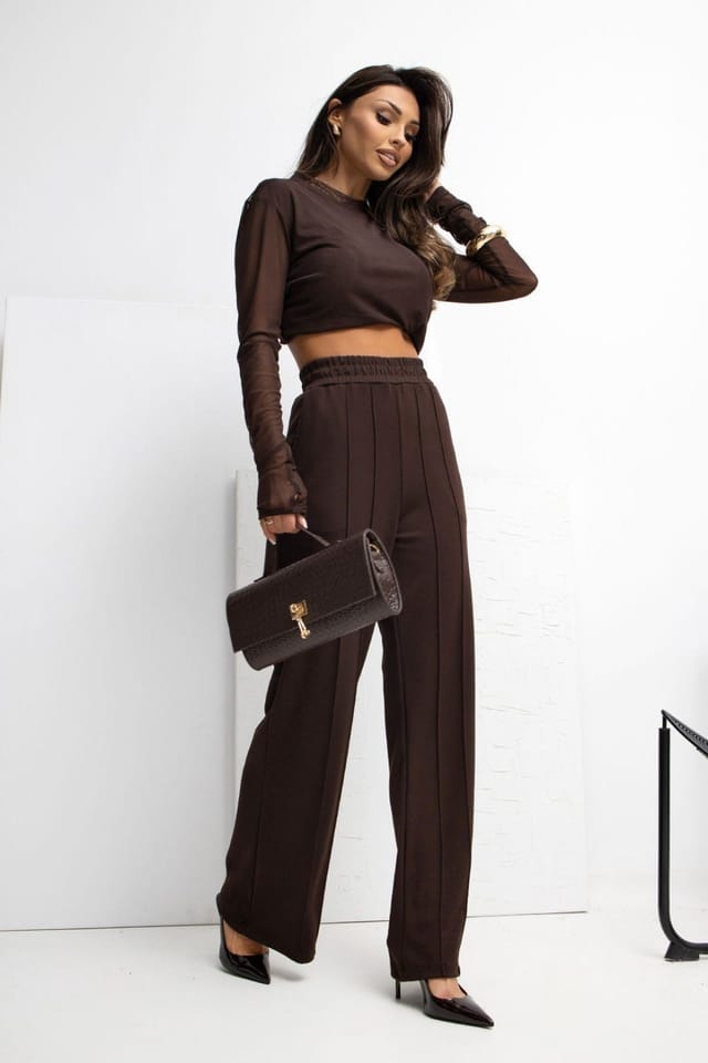 Love Lace Love Lace Women's Buttery Soft Wide Leg High Waist Sweatpants in Brown - 2